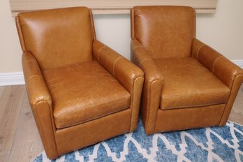 Pair Of Bassett Furniture Butterscotch Leather Swiveling Armchairs.