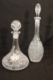Lot Of 2 Victorian Style Antique Etched, Crystal And Glass Decanters
