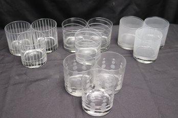 Set Of 12 Drinking Glasses With Modern Geometric Patterns.