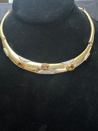 14k 14.5 Inch Hinged Diamond And Citrine Choker Necklace Designed By Mildred Savitt