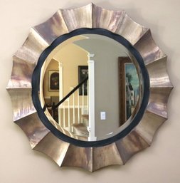 Contemporary Sunburst Style Wall Mirror With A Beveled Edge In A Rustic Metallic Like Finish 42-inch