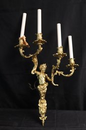 Rococo Style Bronze Sconce With Cherub.