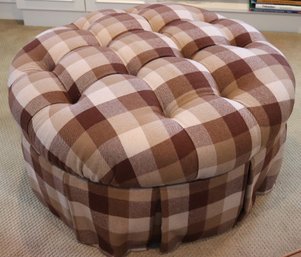 Tufted Ottoman In Brown Plaid Fabric Great As Coffee Table Or Extra Seating