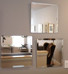 Four Contemporary Square Beveled Mirrors, Measuring 18 Inches Square.