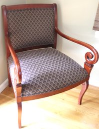 Transitional Ethan Allen French Charles X Occasional Chair, Fine Carved Wood Chair With Custom Linen