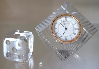 Waterford Crystal Desk Clock And Crystal Die From France