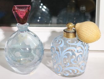 2 Vintage Hand Painted Glass Perfume Bottles