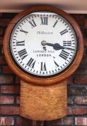 J.W Bensen Large Vintage Antique Wall Clock With Tin Face With Key