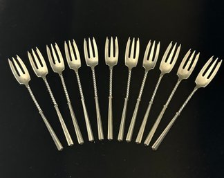 STERLING SILVER 11 PC MODERN STYLE APPY / SEAFOOD FORKS - PAT 1881
