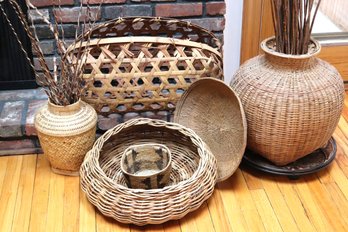 Collection Of Woven Baskets & Decor