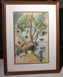 Watercolor Painting Of Ducks And Tree Branches By The Water By Milton Marks
