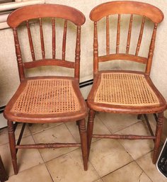 Victorian Style Mahogany Spindle Wood Chairs With Woven Cane Style Seating