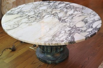 Stunning Round Italian Marble Top Cocktail Table With A Patinated Finished Base