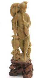 Chinese Carved Soapstone Sculpture Of A Fisherman And Fish On Carved Soapstone Base