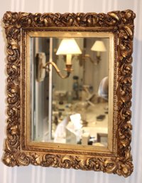 Antique Carved Wood Wall Mirror With Some Repair To Lower Right Corner