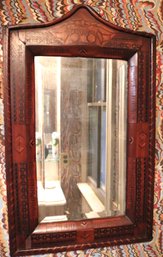 Beautiful Vintage Inlaid Wood Mirror With A Beveled Edge