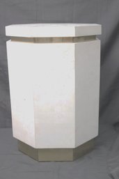 Octagonal Tessellated Travertine Pedestal/ Stool With Brass Accents