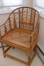 Asian Style Rattan Armchair With Cane Seat.