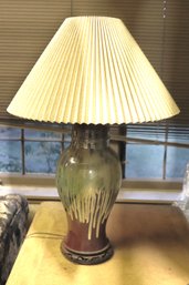 Stylish Drip Glaze Pottery Table Lamp With A Pleated Shade