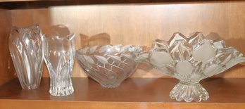 Lot Of Modern Style Cut Glass Items With Vases & Bowls