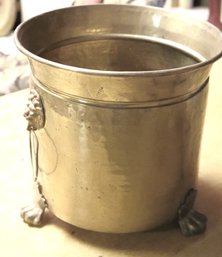 Vintage Hand Hammered Brass Bucket With Paw Feet And Lion's Head Accents
