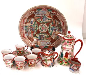 Includes Hand Painted Asian Tea Set As Pictured, Rose Medallion Serving Dish