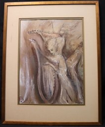 Vintage Signed Pastel Artwork Of Ethereal Female Musicians