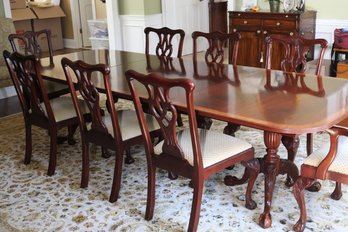 Craftique Chippendale Dining Table And 8 Chairs With 4 Leaves.