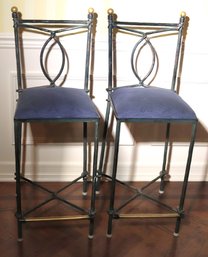 Pair Of Quality Vintage Ornate Wrought Iron Counter Stools