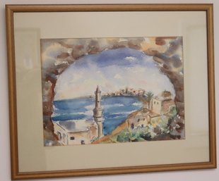 Watercolor, Drawing Of Mediterranean Seaport