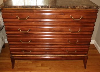 Sculpted Front 4 Drawer Chest With A Marble Top, In The Style Of Tommi Parzinger With Brass Handles
