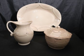 Juliska Berry And Plate Serving Platter, Covered Bowl And Low Pitcher.