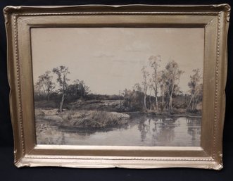 Listed 19th Century Dutch Artist Anton Melbye Sepia Toned Watercolor Artwork