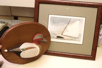 Sailing Artist Proof And Signed Carved Wood Duck Wall Plaque