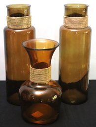 Collection Of Large Spanish Style Amber Glass Vases Great For Home Decor