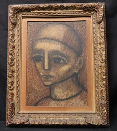 Signed And Framed Painting Of Young Man With Pensive Eyes