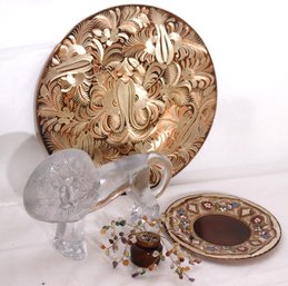 Beautiful Hand Engraved Copper Plate Includes A Glass Lion And More
