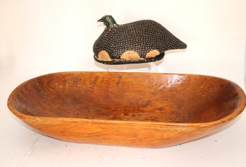 Includes A Large Primitive Handmade Wood Bowl Carved From Solid Wood & Hand Painted Wood Bird