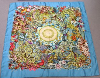 Hermes Paris Blue Floral Silk Scarf Made In France With Box