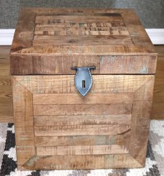 Rustic Squared Shaped Trunk With Lid And Metal Closure.