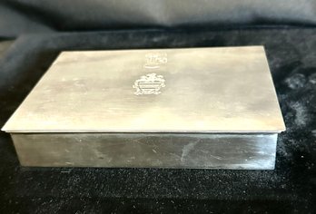 STERLING SILVER CIGARETT BOX WITH DRAGON SITTING UPON COAT OF ARMS