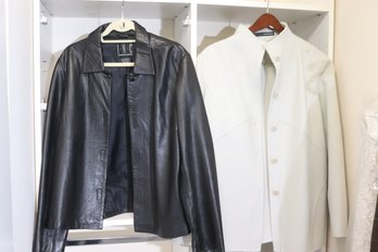 Linda Allard Ellen Tracy Boiled Wool Jacket XL Size 12 And INC Black Leather Jacket Size Large