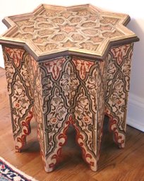 Vintage Moroccan Hand Carved And Painted Star Form Coffee Table