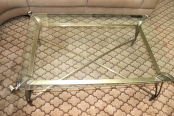 Heavy Stylish Glass Coffee Table On A Wrought Iron Base With A Rubbed Bronze Like Finish