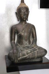 Heavy Wrought Iron Thai Buddha In Seated Position On Base