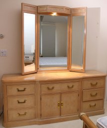 Drexel Heritage, Corinthian Collection, Long Dresser With Light Up Three Panel Mirror.