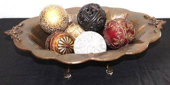 Decorative Crafts Handcrafted Hammered Metal Centerpiece Basket With Decor