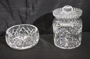 Waterford Lismore Biscuit Barrel And Waterford Candy Dish.