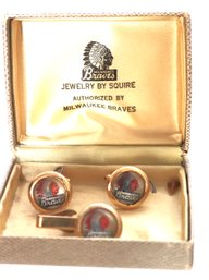 Vintage Milwaukee Braves Cufflinks Set & Tie Clip With Box