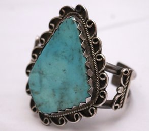 Native American Silver Cuff Bracelet With Large Triangular Polished Turquoise